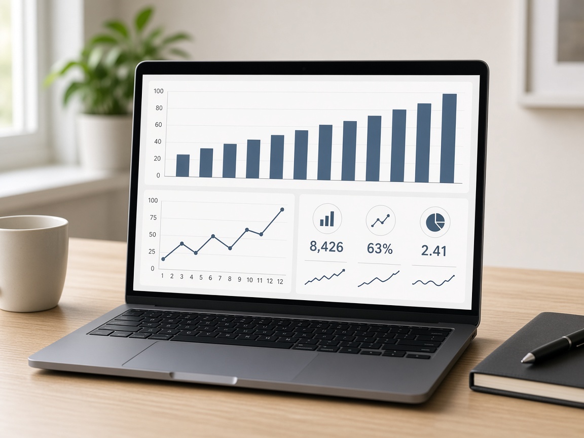 Laptop showing business report charts