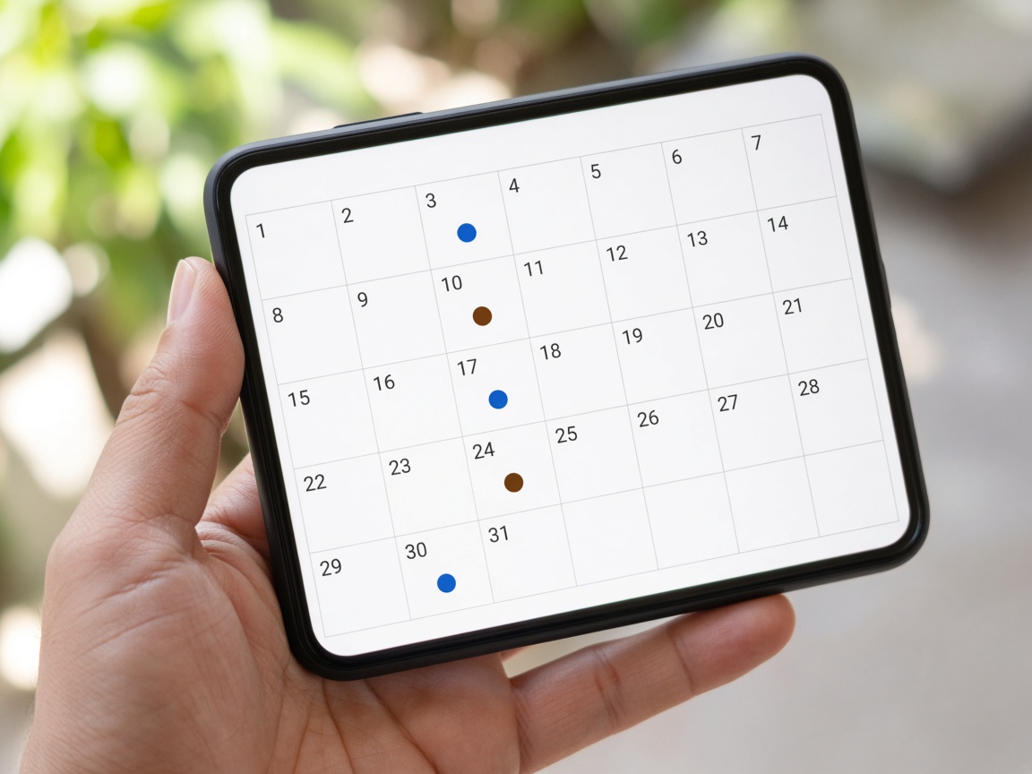 Phone showing a calendar with scheduled days marked